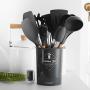 Silicone Kitchenware Wooden Handle Silicone Kitchen Utensils, Stainless Steel Cooking Tools, Non-Stick Non-Scratch Resistant Heat-Resistant Silicone Kitchenware Set, 11-piece set + storage bucket
