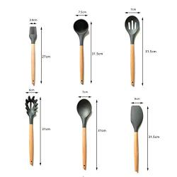 Gwjs Silicone Wooden Handle Kitchen Utensils, Non-stick Spatula Silicone Kitchenware Kitchen Gadgets Kitchen Utensils-nine-piece Set 32cm(12.6inch)