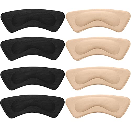 4 Pairs 4D Heel Cushion Pads Heel Shoe Grips Liner Silicone Shoe Insoles Foot Care Protector Self-adhesive Back Heel Sticker for Preventing Slip and Blister, Beige, Black