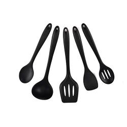 Silicone Kitchenware Five-piece Non-stick Cookware Five-piece Protective Pot Silicone Shovel Spoon Spoon Spoon Colander Rice Spoon (Color : Black)