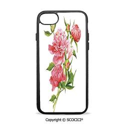 SCOCICI Non-Slip Drop Protection Smart Cell Phone Case Pink Peonies with Strong Green Leaves Ecology Flourish Nature Inspired Bouquet Compatible with iPhone 7