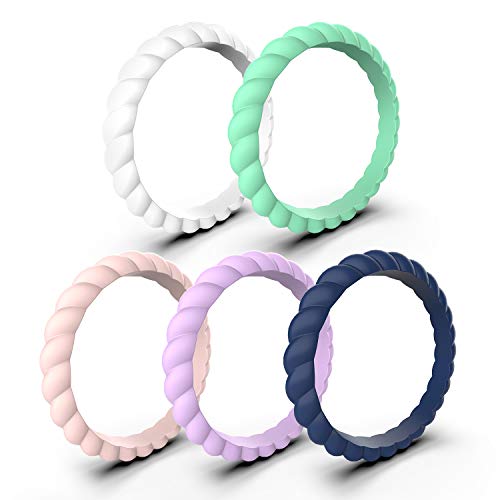 Zollen 12 Packs Silicone Wedding Rings for Women, Thin Braided Rubber Wedding Bands Stackable Ring, Hypoallergenic Silicone