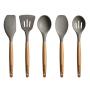 Miusco 5 Piece Silicone Cooking Utensil Set with Natural Acacia Hard Wood Handle
