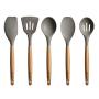 Miusco 5 Piece Silicone Cooking Utensil Set with Natural Acacia Hard Wood Handle