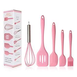 Silicone Kitchenware Set of 5 - Heat Resistant Spatula Rubber Cooking Baking Utensil Tools Non-Stick Pink