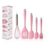 Silicone Kitchenware Set of 5 - Heat Resistant Spatula Rubber Cooking Baking Utensil Tools Non-Stick Pink