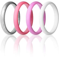 ThunderFit Womens Thin and Stackable 4 Pack Silicone Rings Wedding Bands 2.5mm Width - 2mm Thick