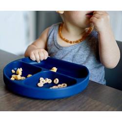 Suction Plate for Baby and Toddler - Divided Silicone Plate - BPA Free - Dishwasher and Microwave Safe - Cute Baby Shower Gift (Navy)