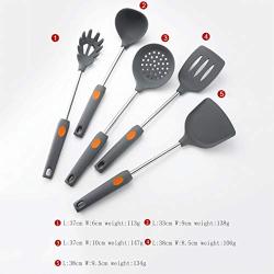 Gwjs Silicone Kitchenware, Non-stick High Temperature Cookware Stainless Steel Spatula Set Cooking Utensils-five-piece Suit 38cm(14.9inch)