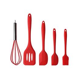 HXZ Silicone Kitchenware Set of 5 Cooking Spoon Shovel Egg Beater Brush Heat-Resistant Non-Stick Kitchen Tools Different Silicone Cutlery Provides Tools to Make Cooking Easier