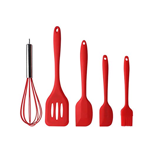 HXZ Silicone Kitchenware Set of 5 Cooking Spoon Shovel Egg Beater Brush Heat-Resistant Non-Stick Kitchen Tools Different Silicone Cutlery Provides Tools to Make Cooking Easier