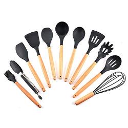 HUShjsd Kitchenware Set Of 11, Household Spatula Tool Silicone Wooden Handle Kitchen Set Kitchen Non-stick Pan，spatulas Silicone Heat Resistant