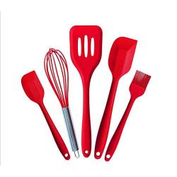 Silicone Kitchenware 5 Piece Set Baking Tools Silicone Egg Beater/Scraper,Red