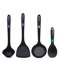 Zyj Household Kitchenware Food Grade Silicone Spatula Nonstick Cookware High Temperature 4 Piece Set Black and Red (Color : Black)