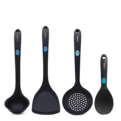 Zyj Household Kitchenware Food Grade Silicone Spatula Nonstick Cookware High Temperature 4 Piece Set Black and Red (Color : Black)