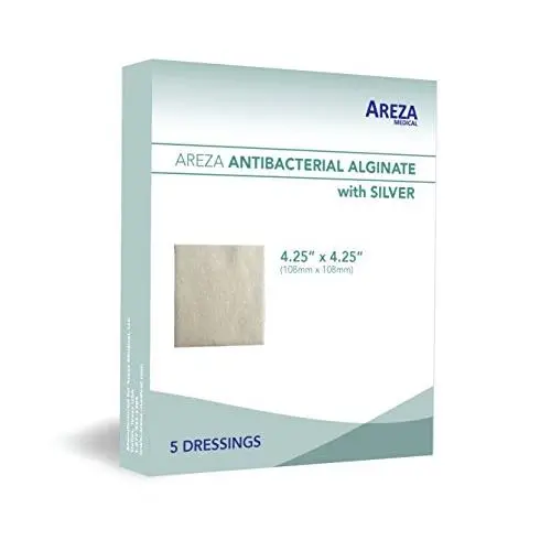 Silver Alginate (Antibacterial Alginate with Silver) 4.25&quotx4.25" Sterile; 5 Wound Dressings Per Box (1) (4.25" X 4.25") (1) Areza Medical