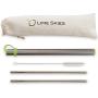 Reusable Straws, Metal Straws, Stainless Steel Straws, Set of 2, with Travel Case, Cleaning Brush - Straight Straw Kit - Portable for Personal Use, 8.5 inches, Drinking Accessories, by Lime Skies