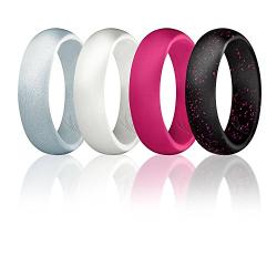 ROQ Silicone Wedding Ring for Women, Affordable Silicone Rubber Wedding Bands, 7 Packs, 4 Pack & Singles - Glitters & Metallic - Rose Gold, Silver, Pink, Black, Blue