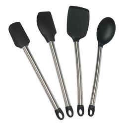 Elite Kitchenware? Stainless Steel Kitchen Utensil Set - 4 Piece Silicone Cooking Utensils with Large & Small Spatulas, Serving Spoon & Turner Flipper Spatula - Spatula Set