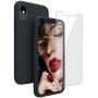 Compatible with iPhone Xs/X Case, iPhone 10 Case, JASBON Liquid Silicone Phone Case with Free Screen Protector Gel Rubber Shockproof Cover Full Protective Case for Apple iPhone Xs/X-Black