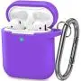 AirPods Case, Silicone Cover with U Shape Carabiner,360°Protective,Dust-Proof,Super Skin Silicone Compatible with Apple AirPods 1st/2nd (Purple)