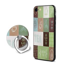 Tea Party iPhone 6 Plus/iPhone 6s Plus Cases,Checkered Tea Themed Images Symbols Geometrical Soft Colored Minimalist Green Brown Blue,Design Mobile Phone Shell Ring Bracket