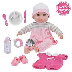 Berenguer Boutique 15" Soft Body Baby Doll - Pink 10 Piece Gift Set with Open/Close Eyes- Perfect for Children 2+