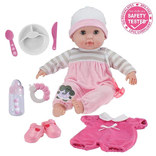 Berenguer Boutique 15&quot Soft Body Baby Doll - Pink 10 Piece Gift Set with Open/Close Eyes- Perfect for Children 2+