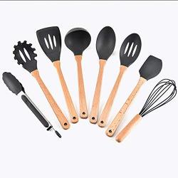 Silicone Kitchenware Set of 8 Kitchen Cooking Spoon Shovel Wood Shovel Set Silicone Spatula Kitchenware Set
