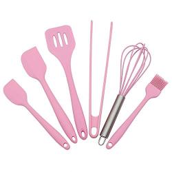 firlar 6pcs Silicone Baking Utensils Set, Pink Silicone Egg Beater Spoon Clip Spatula Oil Brush Kitchenware Hand Whisk Mixer Cookware Set