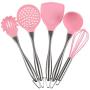 2019 latest 5PCS stainless steel silicone kitchenware set 5 sizes - silicone kitchenware set - kitchen tool accessories (Pink 5(PCS))