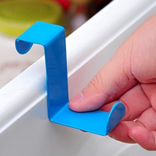 MOVEmen Color Stainless Steel Double Door Back Hook Kitchenware Umbrella Clothes Garbage Bag Hook Jewelry Stand Bathroom Hook Clothing Support Mop Clip Towel Rack Kitchen Storage Rack (Blue)