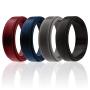 ROQ Silicone Wedding Ring for Men, 4 Packs & Singles Silicone Rubber Wedding Bands - Step Edge Sleek Design - Metallic, Black and Camo Colors