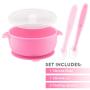 Best Baby Suction Silicone Bowl Set Includes Soft Silicone Spoon + Lid BPA Free (Pink Bowl)