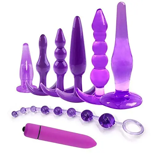 Mayli Beginner Anales Trainer Kits 10-Speeds Vibrant Toy for Women Silicone Beginner Starter Set Toys with T-bar Base, Purple, 8Pcs/Set