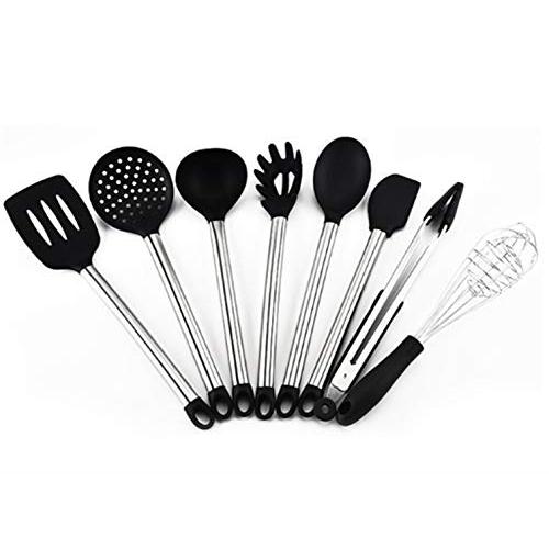 Kitchenware set, 8 piece set of silicone kitchen utensils, stainless steel handle, heat resistant and nonstick cooking tools
