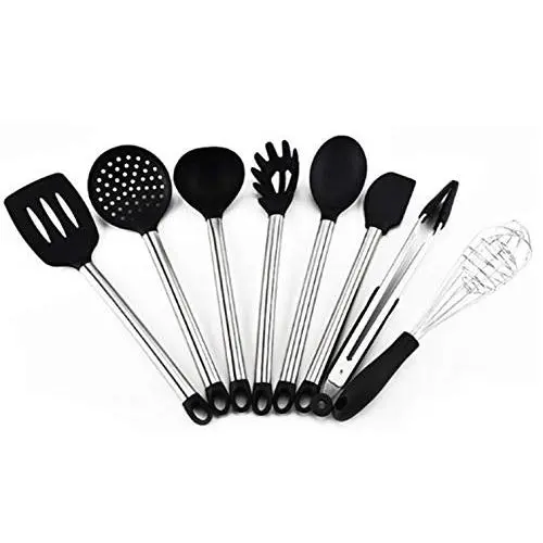 Kitchenware set, 8 piece set of silicone kitchen utensils, stainless steel handle, heat resistant and nonstick cooking tools