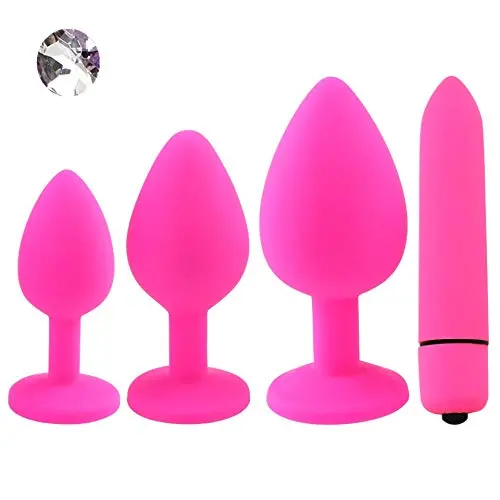 AnLing 4pcs/Set Silicone Beginner Anales Trainer Kits Men and Women Share Pleasure Trainer Kits and 10-Speeds Toy (Pink)