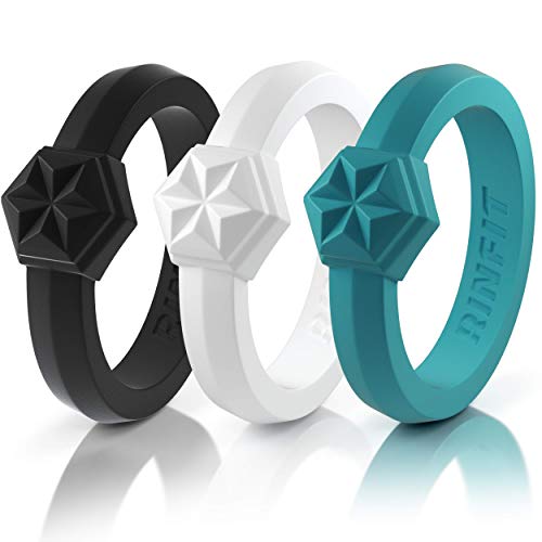 Rinfit Designed Silicone Wedding Ring for Women Set of Thin & Stackable Rings. 3 Pack & 4 Pack. Comfortable, Soft Rubber Wedding Bands. Durable Wedding Rings Replacement. Patent Pending. Size 4-9