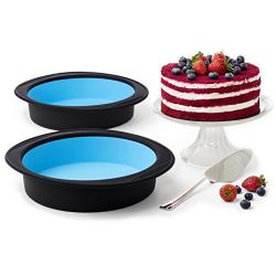 Pack of 2 Big Round Cake Pie Tart Black and Blue Silicone Mold Pans - Thick Silicone