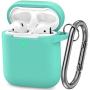 AirPods Case, Silicone Cover with U Shape Carabiner,360°Protective,Dust-Proof,Super Skin Silicone Compatible with Apple AirPods 1st/2nd (Mint Green)