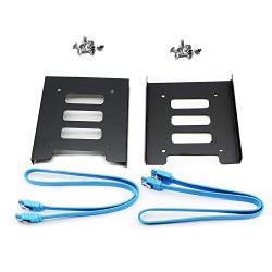 Pasow 2 Pack 2.5" to 3.5" SSD HDD Hard Disk Drive Bays Holder Metal Mounting Bracket Adapter for PC (Bracket + Blue Sata III Cables)