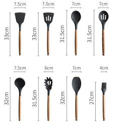 8PCS Cooking Utensils, Kitchen Utensils with Wooden Handle, Non-Stick Silicone and Heat-Resistant Wooden Tableware, Brush Tool Kitchenware Non-Toxic Blade Set, 8-piece set