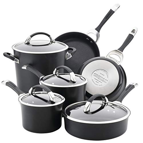 Circulon 87526 Symmetry Dishwasher Safe Hard Anodized Nonstick Cookware Pots and Pans Set, 10-Piece, Black