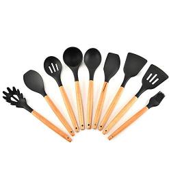SKYyao Kitchen utensil set Wooden Handle Silicone Kitchenware 9-piece kitchen non-stick pot scoop Shovel kitchenware Set Silicone