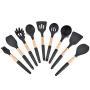 Silicone Kitchenware Set Of 9 Cooking Shovel Spoon Set Wood Plus Silicone Handle Colander Shovel Spaghetti Spoon Set