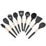 Silicone Kitchenware Set Of 9 Cooking Shovel Spoon Set Wood Plus Silicone Handle Colander Shovel Spaghetti Spoon Set