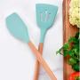 Silicone Cooking Utensils, 9pcs Nonstick Kitchenware with Wooden Handle for Home Restaurant Hotel Mint Green