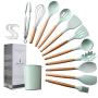 JunbosiKitchenware Storage Bucket Wooden Handle Silicone Kitchenware Set of 11 Nonstick Cookware Kitchenware Cooking Set