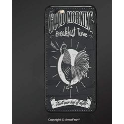 Case for Apple iPhone 6 and iPhone 6s,Shock-Absorption Bumper Cover,Anti-Scratch Back,Kitchen Decor,Chalkboard Kitchenware Menu Art Morning Rooster Retro Style Cafe Home Design Utensils,Black White